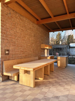 Outdoor summer kitchen made of CLT wood 