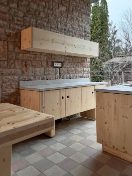 Outdoor summer kitchen made of CLT wood 